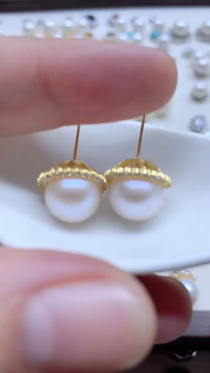 银S925镶嵌耳饰淡水珍珠11-12mm