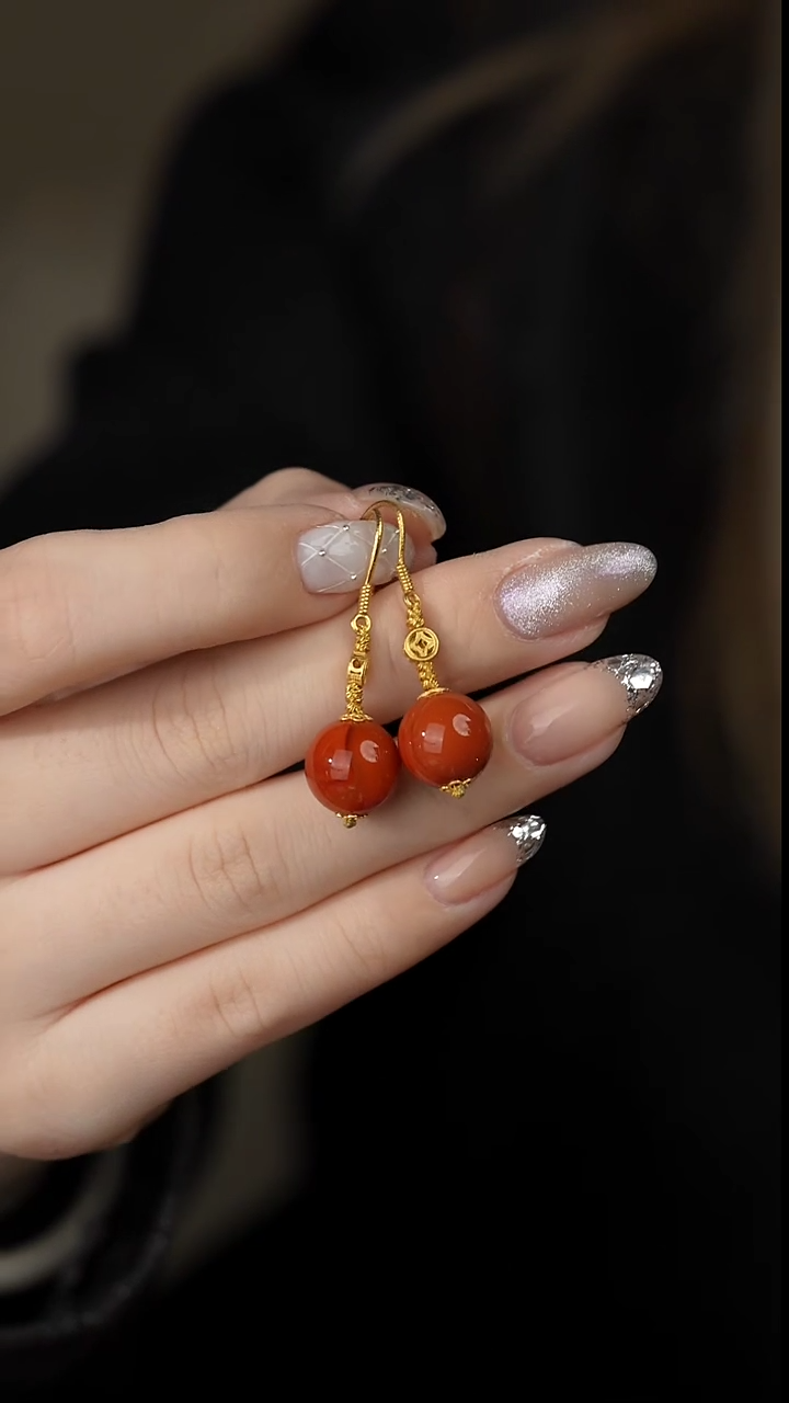 【闪购商品】南红玛瑙耳钩18K金镶嵌Y13（多样性发一件）