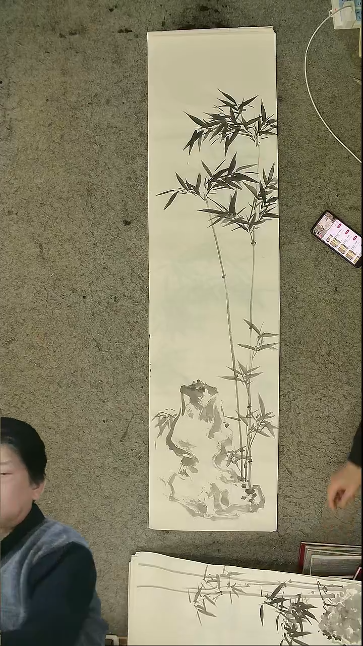 国画四尺对开  墨竹条屏 34*138cm