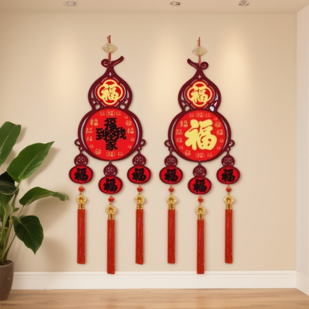 新年装饰2026马年装扮福字挂饰墙壁挂件立体植绒布葫芦场景布置
