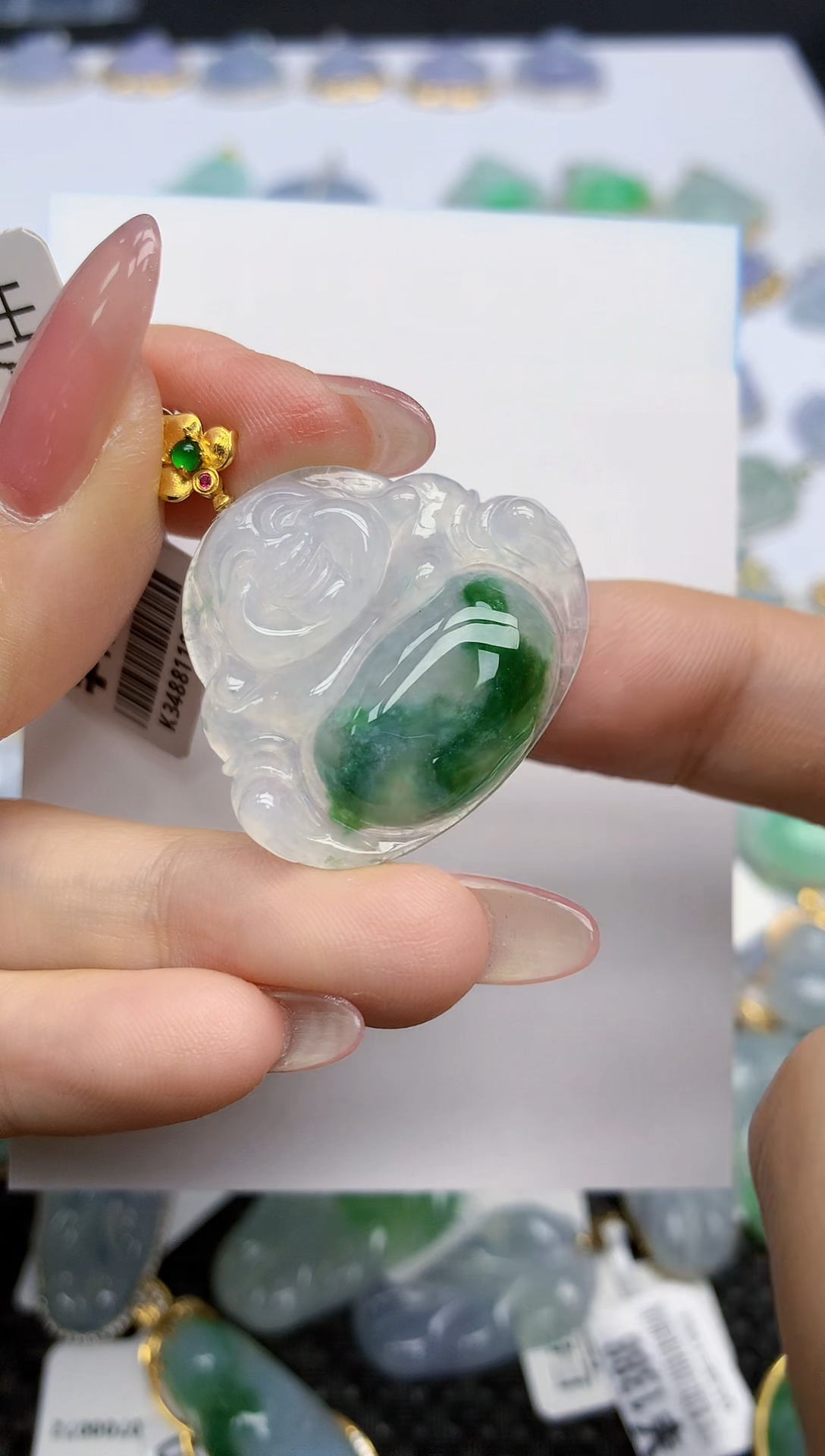 【闪购商品】翡翠挂件18K金镶嵌天然翡翠A货