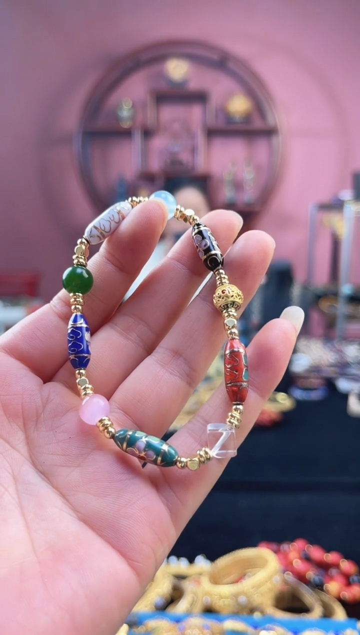 花*山非遗 景泰蓝手串 竹节 多宝 两条