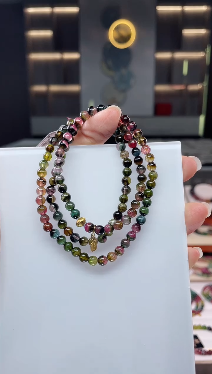 未镶嵌老矿碧玺三圈手串5mm+碧玺（多样性发一条）Q