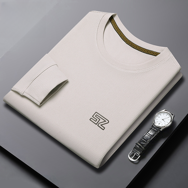 男士休闲时尚华夫格上衣服春秋季圆领长袖T恤打底衫百搭男装