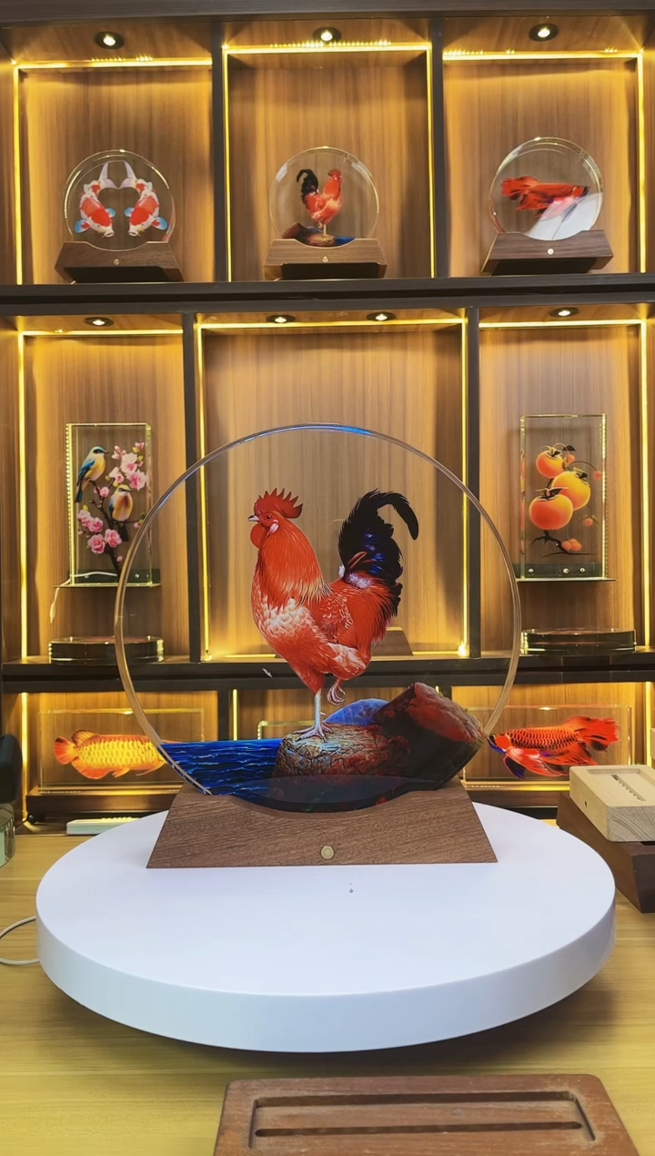 有机玻璃“**”大圆形尺寸30*30*4红公鸡+底座