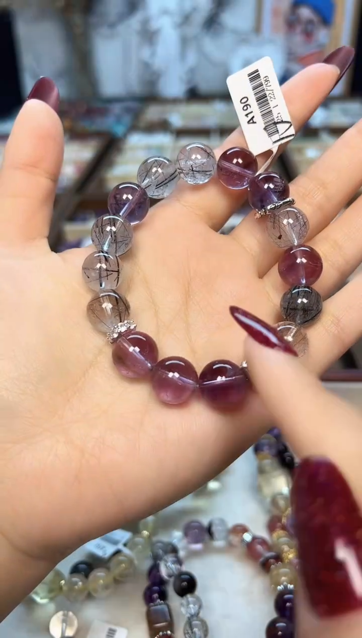 【闪购商品】水晶手链未镶嵌A190 天然紫水晶+黑发晶