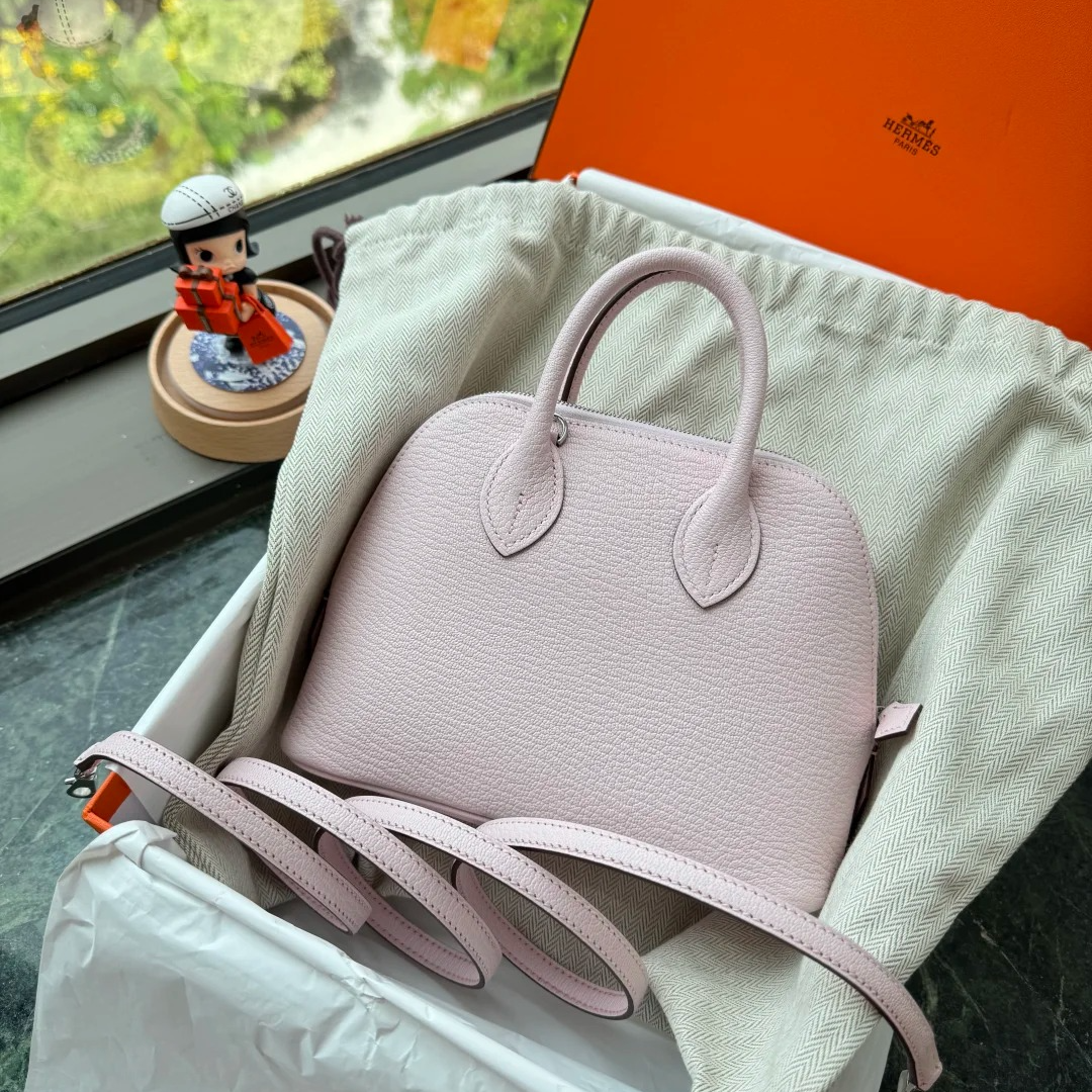 99新 Hermes/爱马仕 小花Jerry保龄球 Mini 19恋爱粉 W刻 银扣 