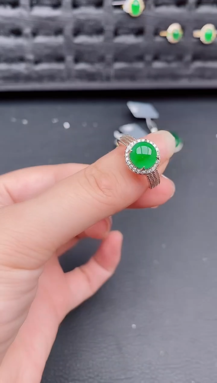 银S925镶嵌戒指翡翠天然a货翡翠238