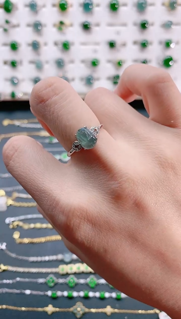 【闪购商品】翡翠戒指银S925镶嵌天然翡翠