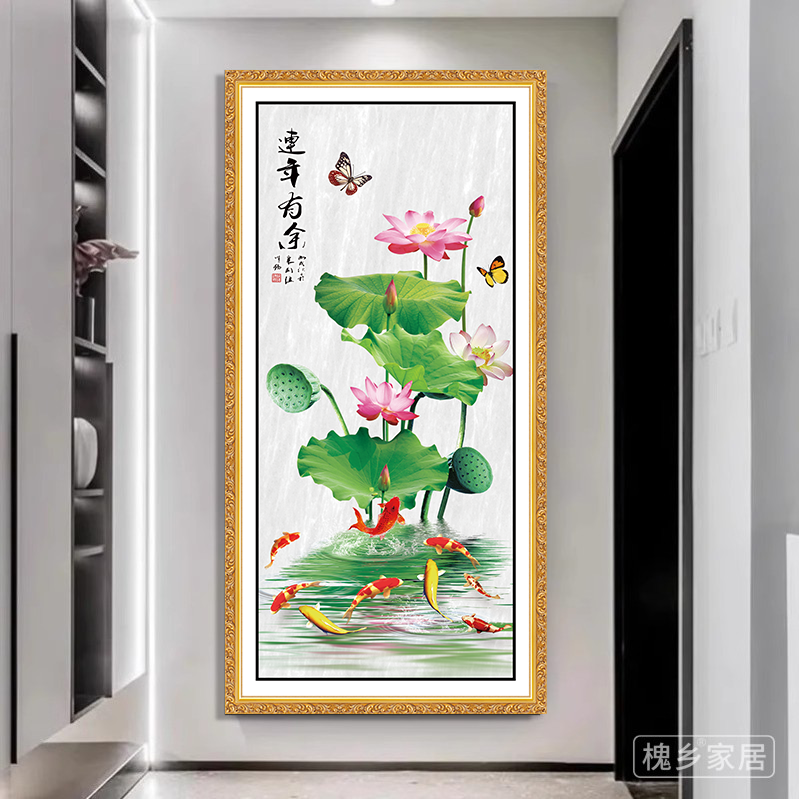 玄关装饰画贴自粘壁纸现代简约轻奢入户客厅走廊过道墙贴画3d立体