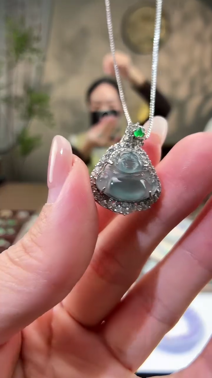 吊坠(赠链)银S925镶嵌翡翠佛公