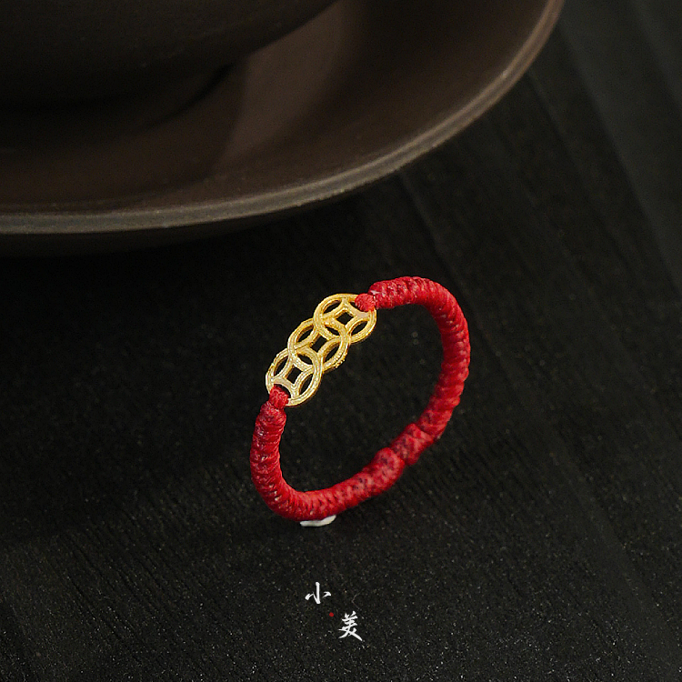 18K金钱币红绳戒指G4848