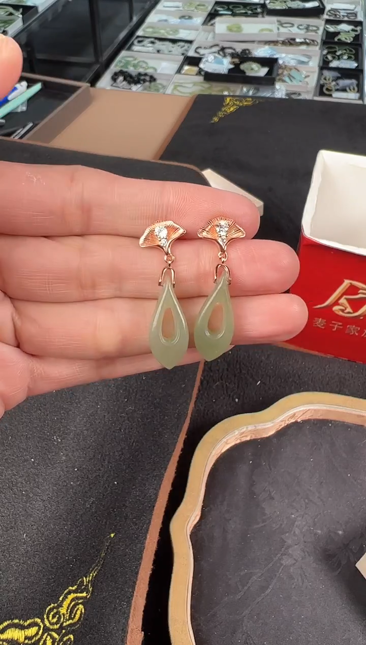 银S925镶嵌和田玉耳饰多样性发1