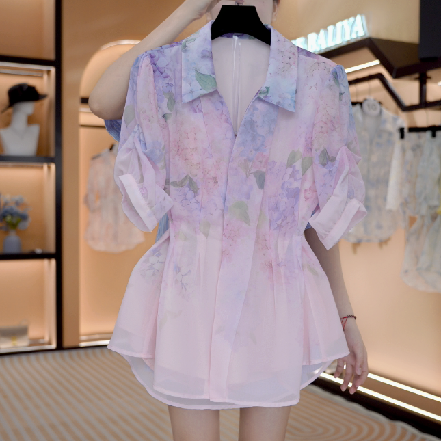 “冰镇葡萄”法式春夏慵懒感中长款宽松休闲衬衫套装   Y674