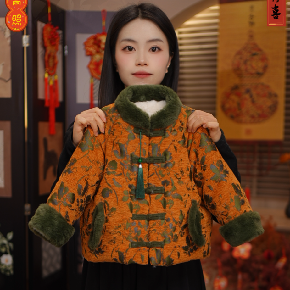 2026款【玄绿鎏金】新中式拜年服  冬季保暖加厚国风儿童冬装25Y553