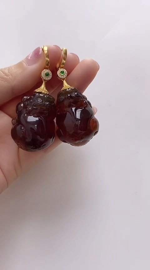 【闪购商品】琥珀裸石银S925镶嵌琥珀耳坠