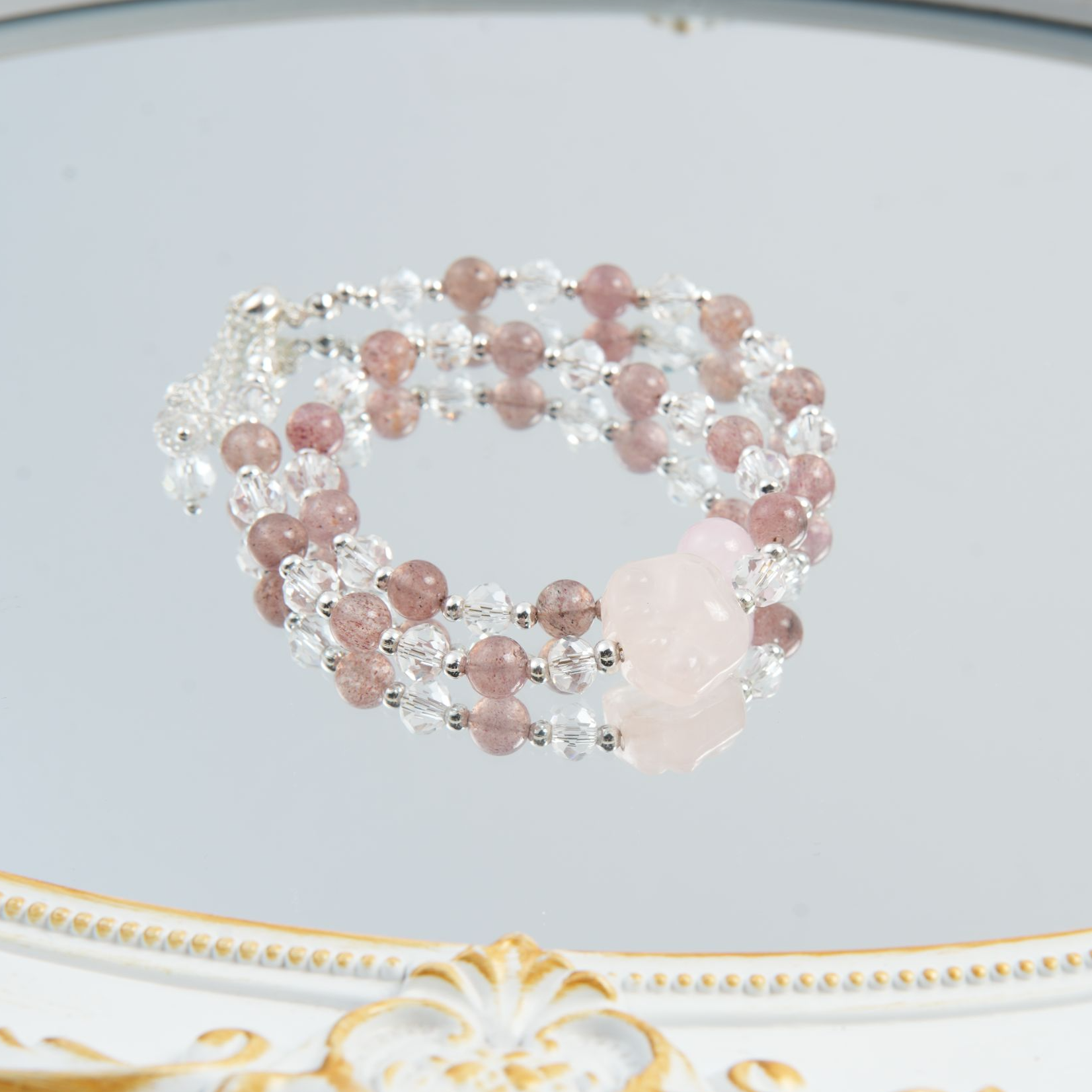 【九尾】双圈草莓晶天然粉水晶+白水晶