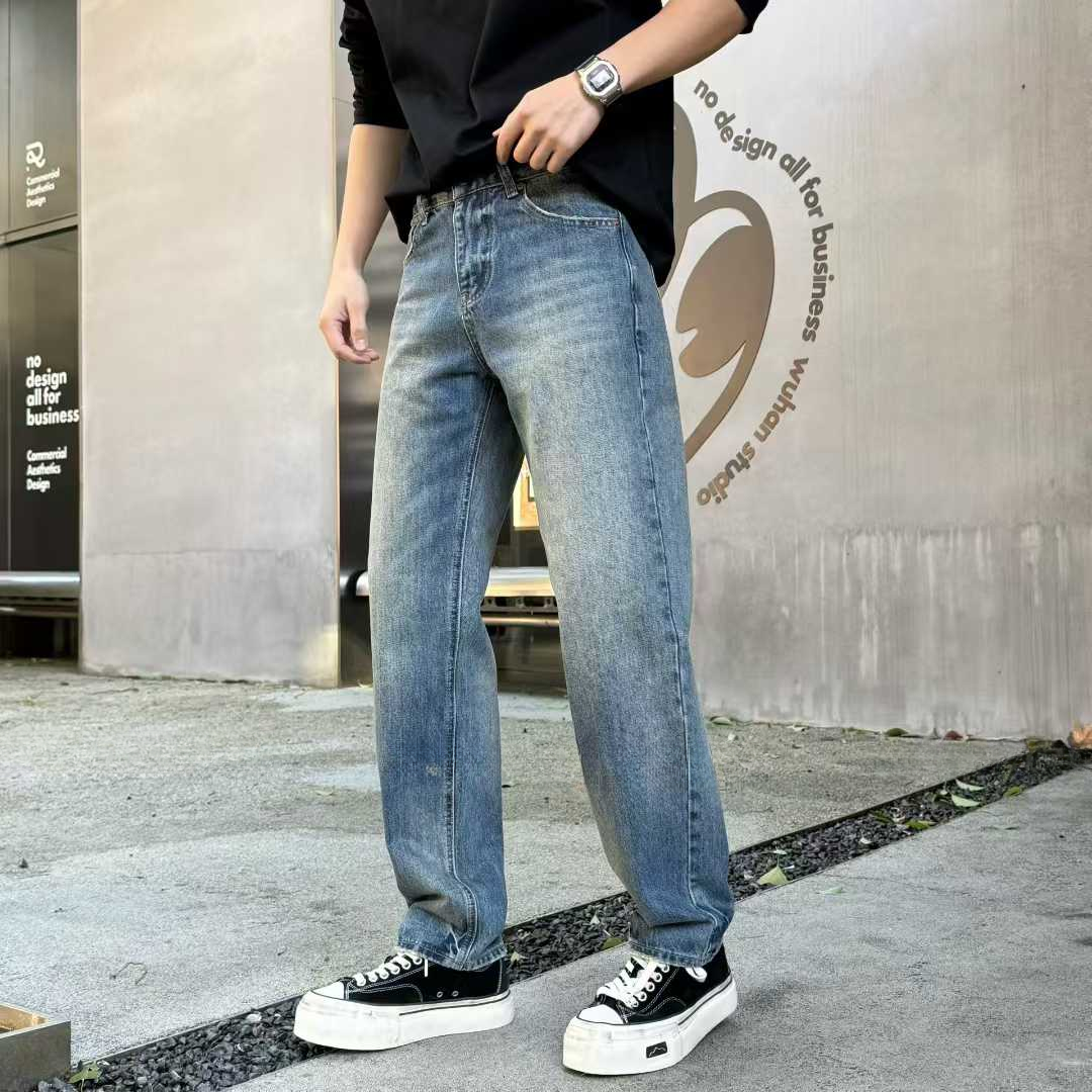 2025新款美式高街直筒牛仔裤 做旧蓝男士宽松休闲显瘦百搭水洗