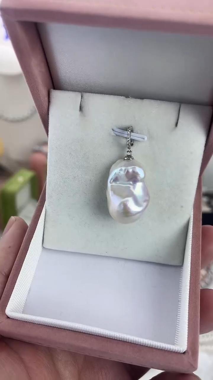 颈饰银S925镶嵌淡水珍珠天然珍珠极光粉泡泡吊坠