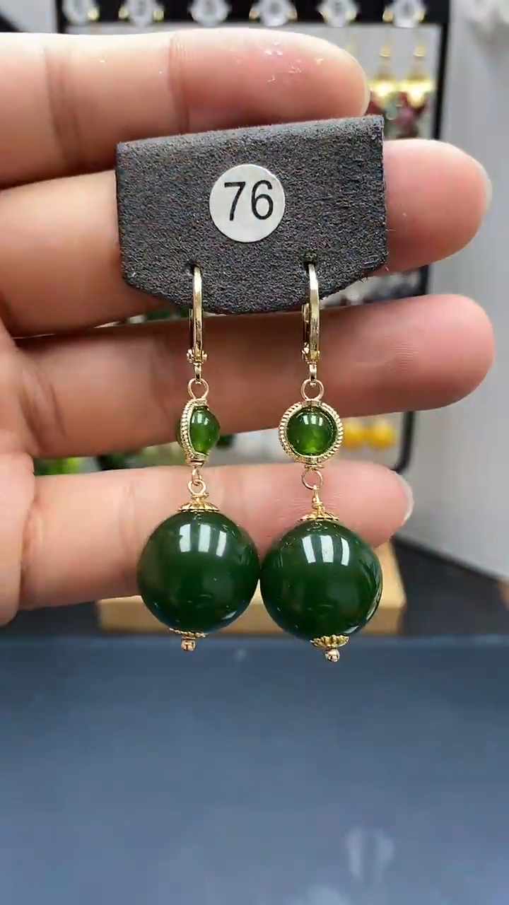 和田玉银S925镀金镶嵌耳饰尺寸16mm耳扣00