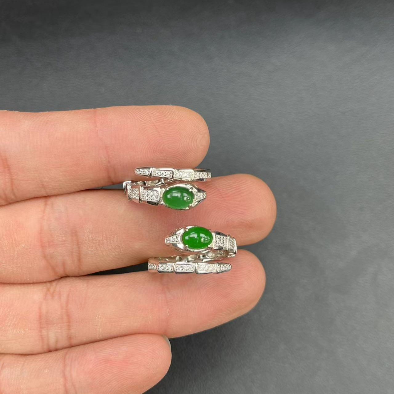 37049T14 -4N19-天然A货翡翠戒指s925银镶-多样性发其一