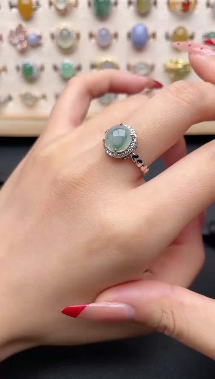 【闪购商品】翡翠戒指银S925镶嵌一物一证一礼盒