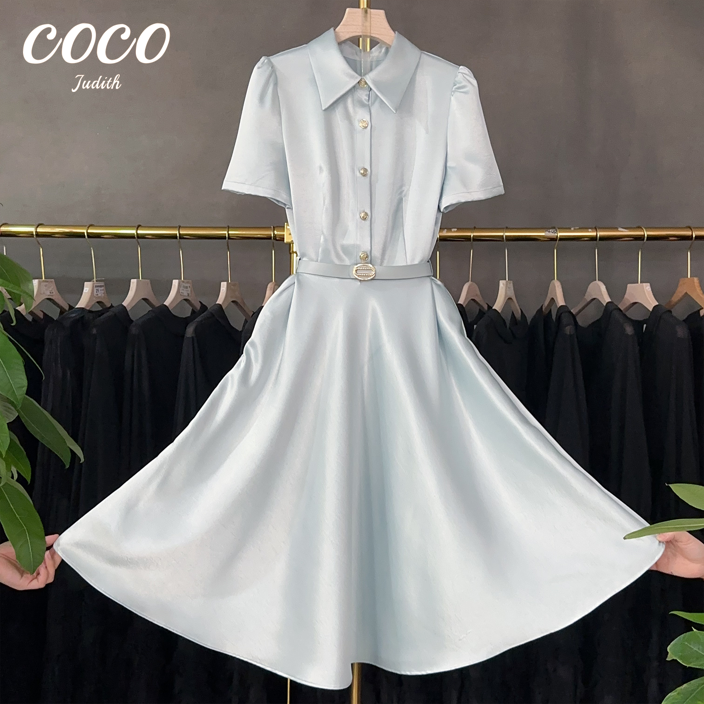 【RG6663】2025年新款法式夏季翻领轻熟风连衣裙女宴会印花长裙裙子