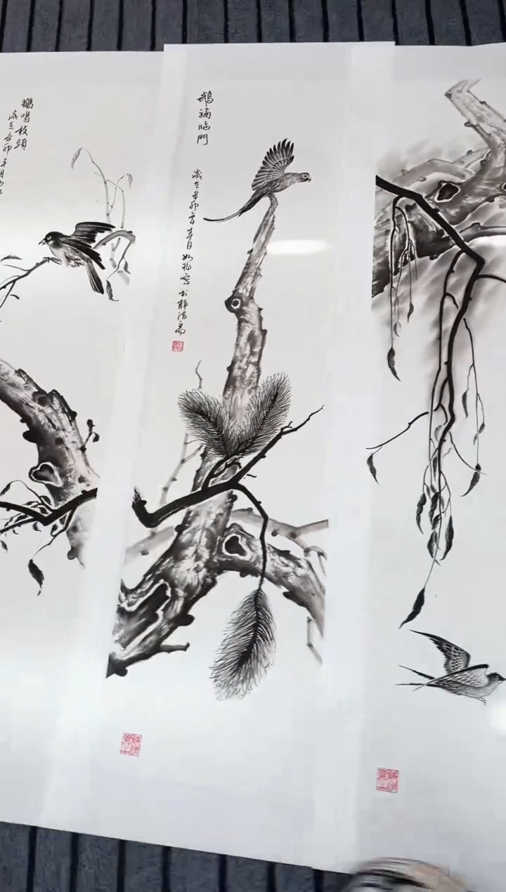 精品国画花鸟作品条屏