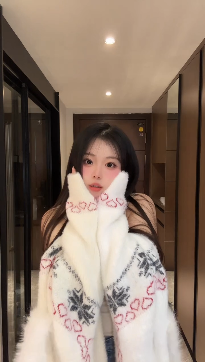 毛领费尔岛杏色开衫毛衣90-140斤