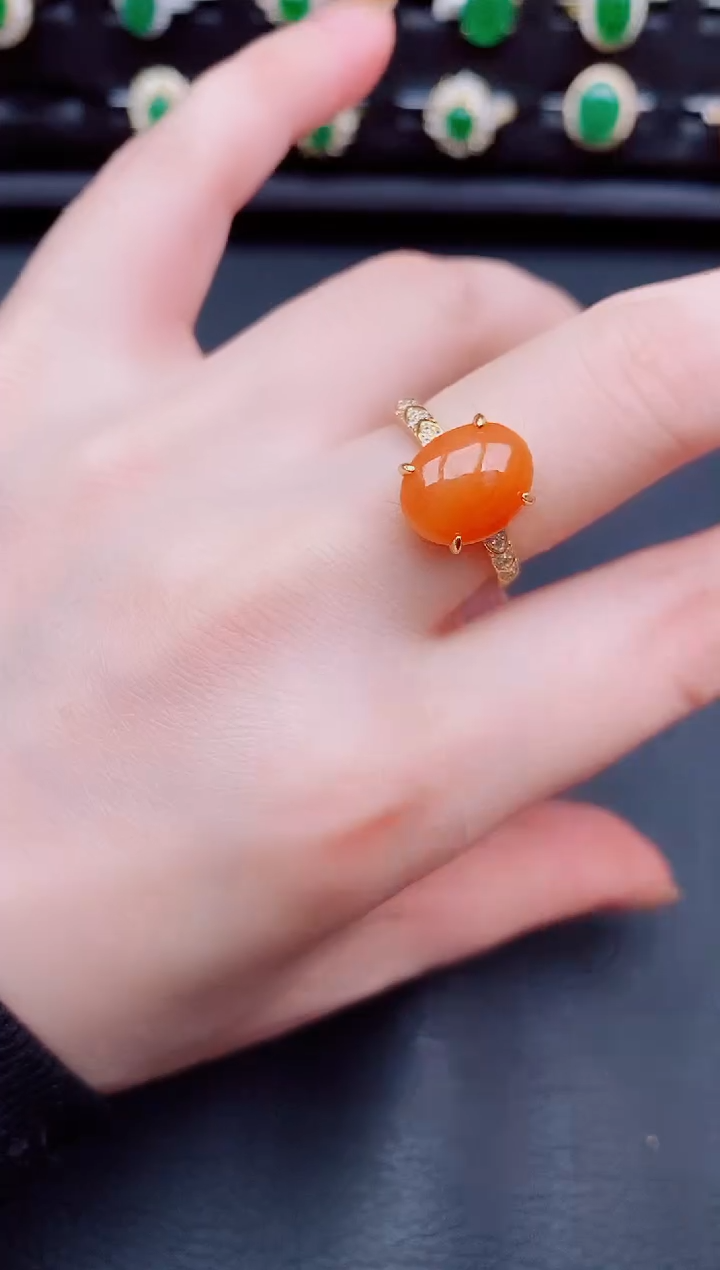 【闪购商品】翡翠戒指银S925镶嵌天然a货翡翠96