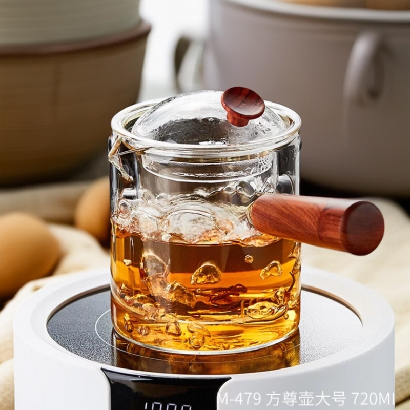 直觉壶玻璃内胆耐高温茶水分离大容量简约家用茶壶木把煮水加厚