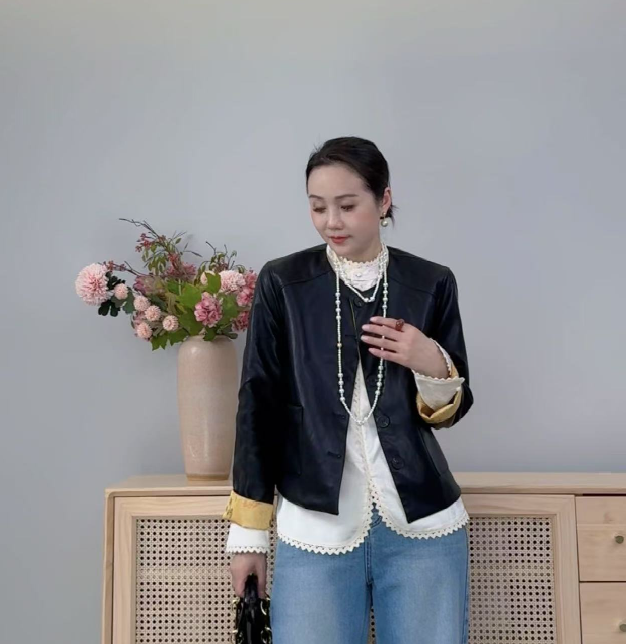 25春季新中式两面穿PU短外套25-006