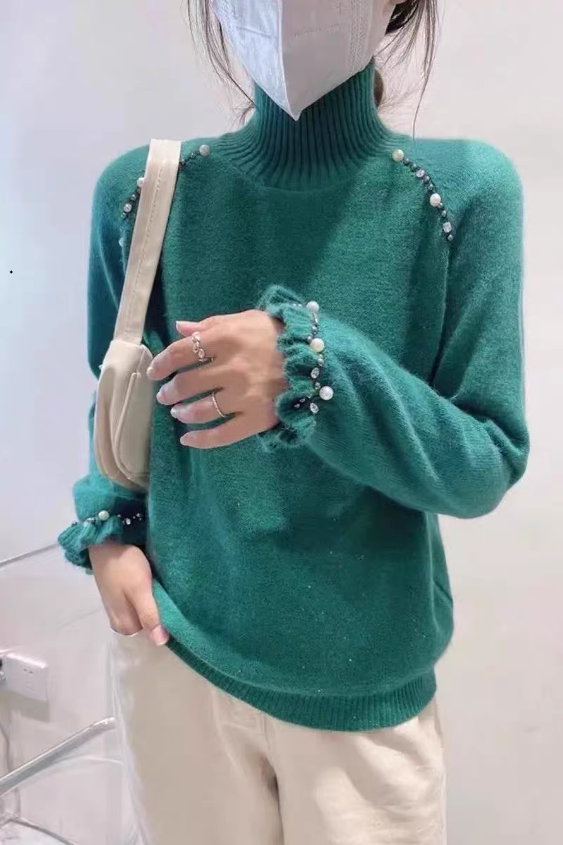 【浣熊绒 斜肩钉珠款】2025秋冬气质百搭长袖条纹针织毛衣