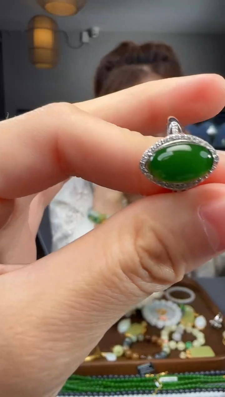 和田玉戒指银S925镶嵌1