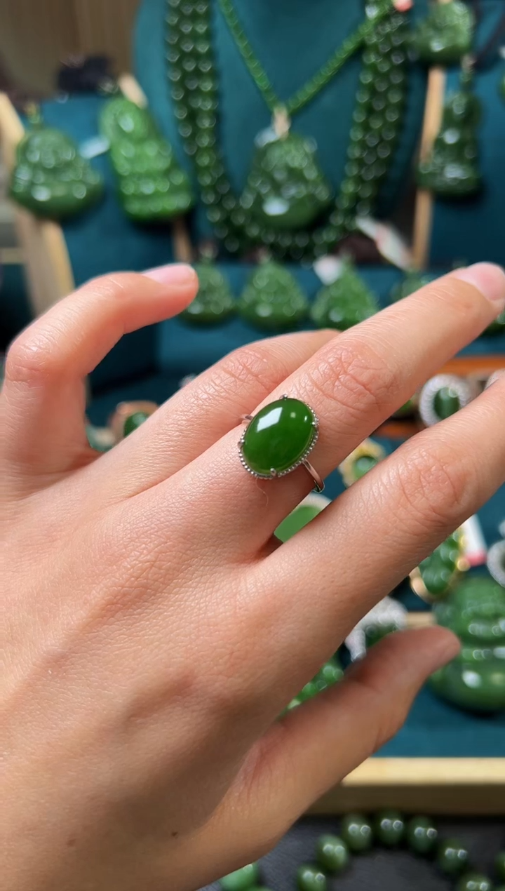 【闪购商品】和田玉（碧玉）戒指银S925镶嵌碧玉