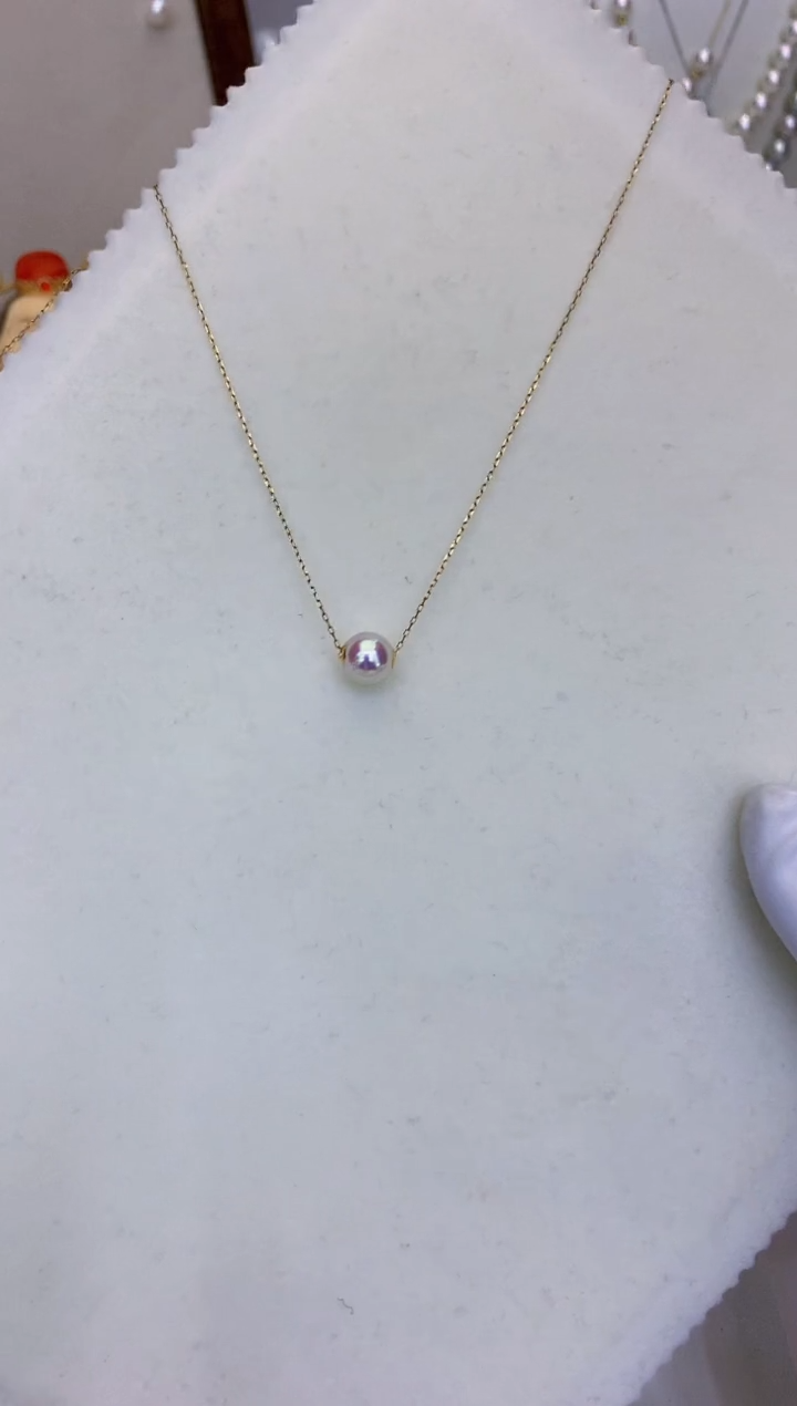 18K金镶嵌海水珍珠饰品7-8路路通不含金链