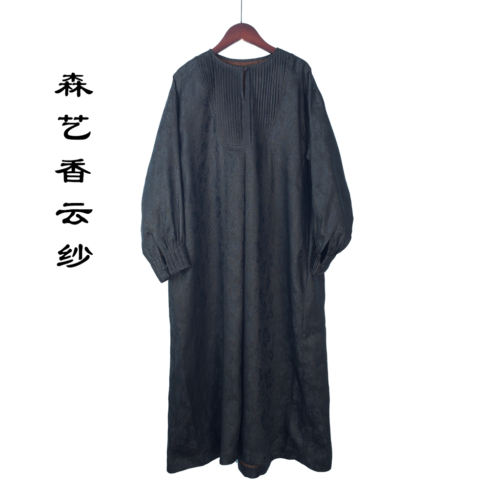 森艺-兰若-香云纱四经罗打褶裙子