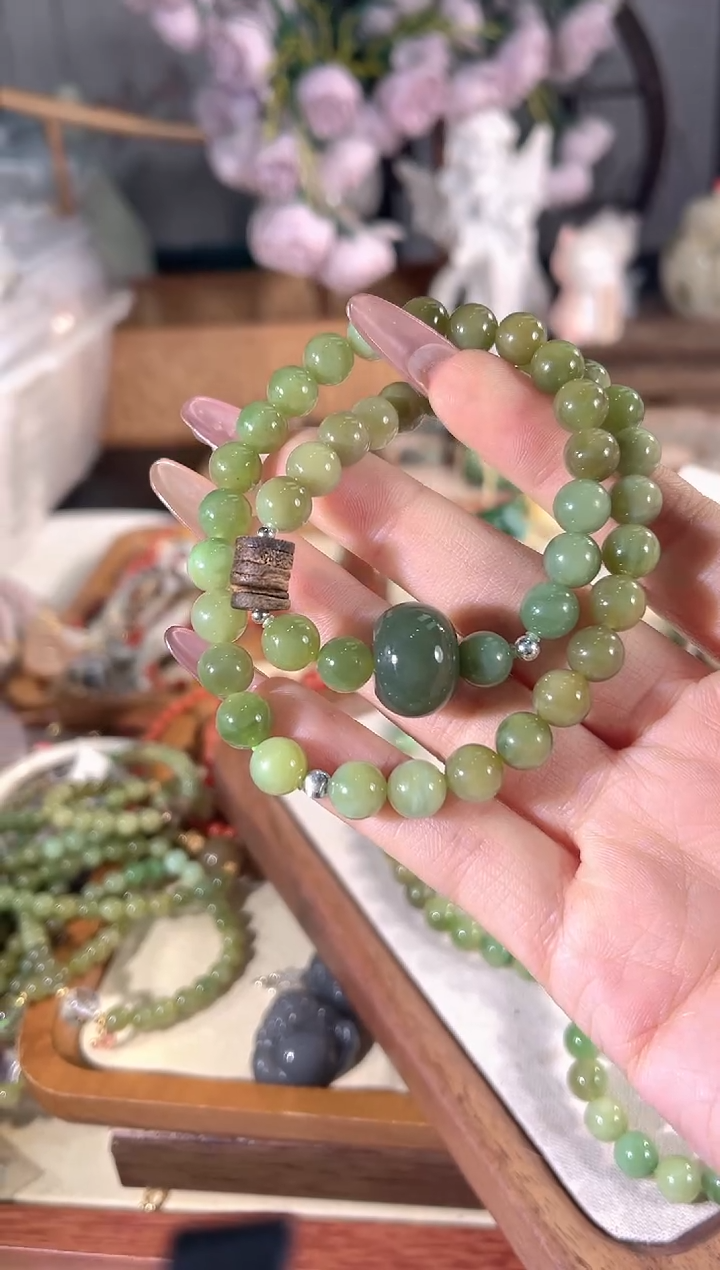 银S925镶嵌手链和田玉多样性发其一孤品默认微瑕