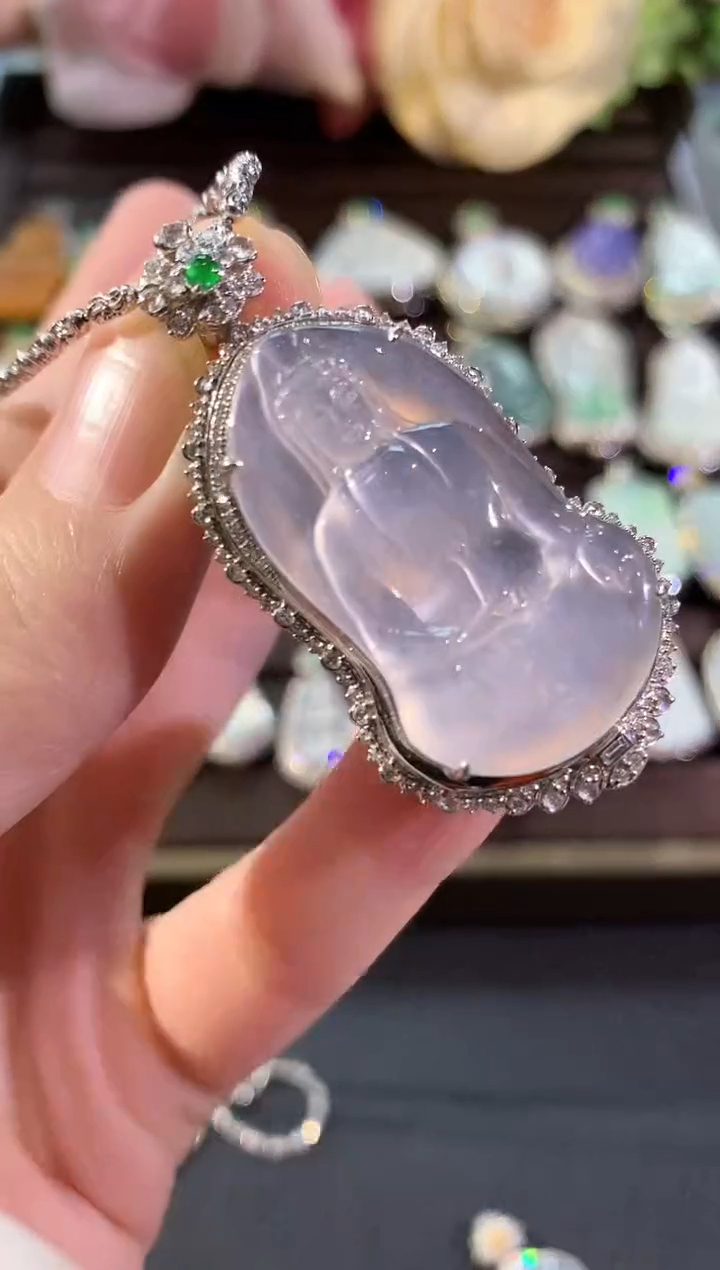 吊坠(不含链)18K金镶嵌翡翠冬日珠宝W22