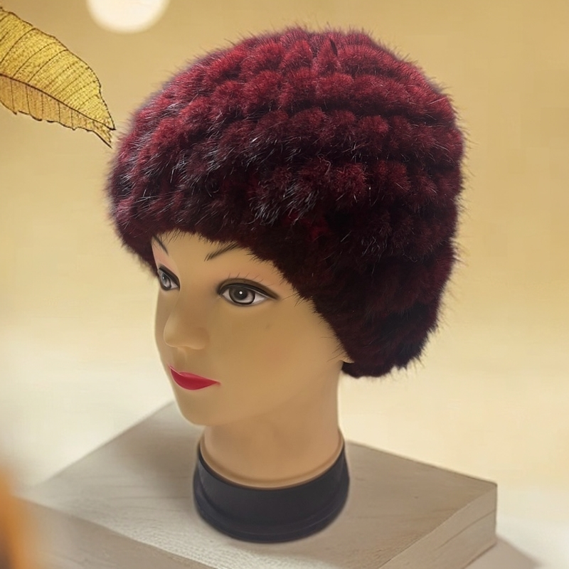 水貂编织帽子女秋冬中老年妈妈帽加厚针织保暖帽