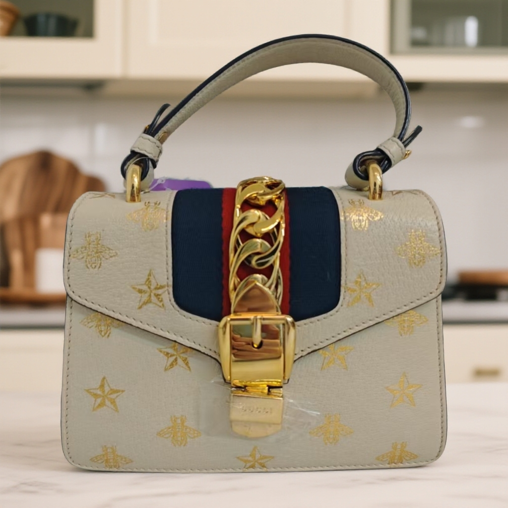 95新 GUCCI/古驰 小蜜蜂塞尔维亚手提包 1652 4110