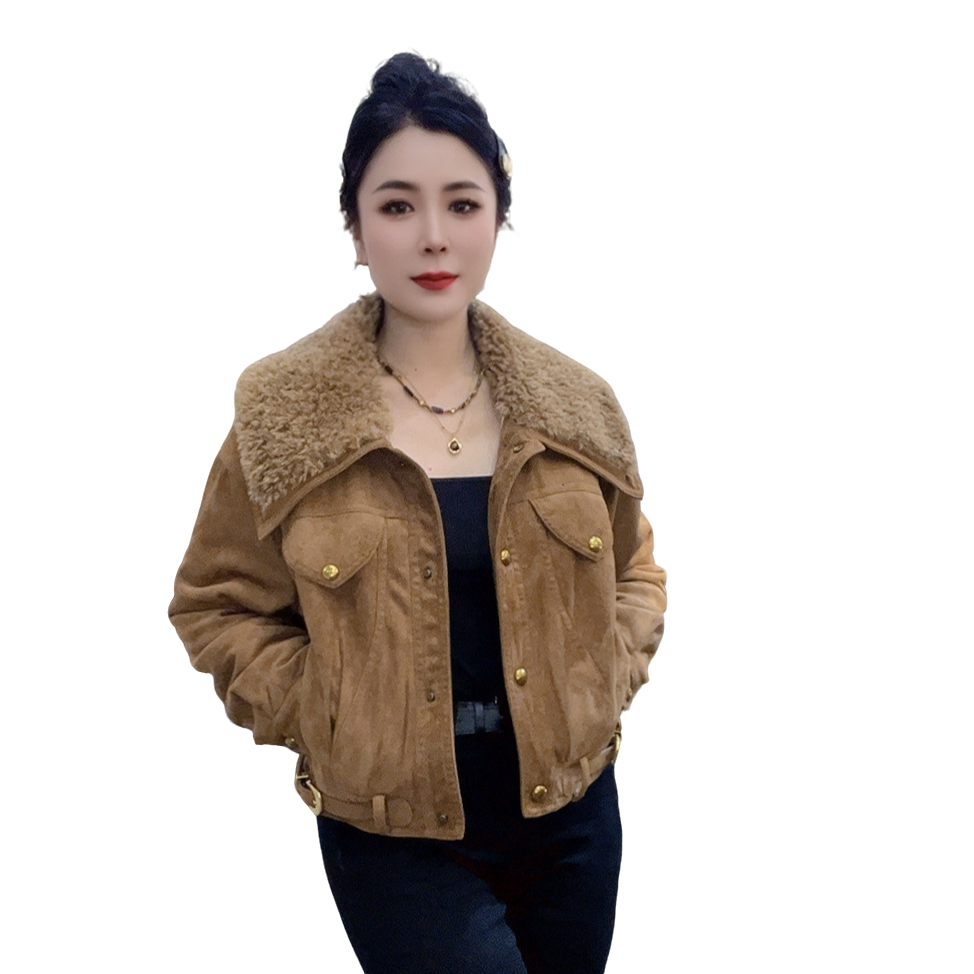 莉丽佳012款女装秋季长袖披肩领加棉皮毛一体短外套时尚百搭爆款0