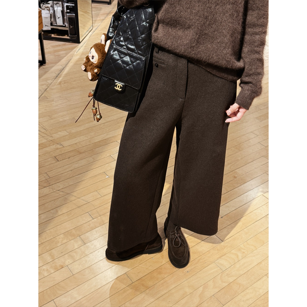 【唐悠悠mgdm】400g羊毛加厚！保暖雪花毛呢裤阔腿九分裤秋冬小扣子