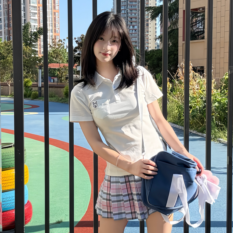 川野栗【莓野栗】粉蓝格原创jk学生格裙百褶裙学院短裙半身裙