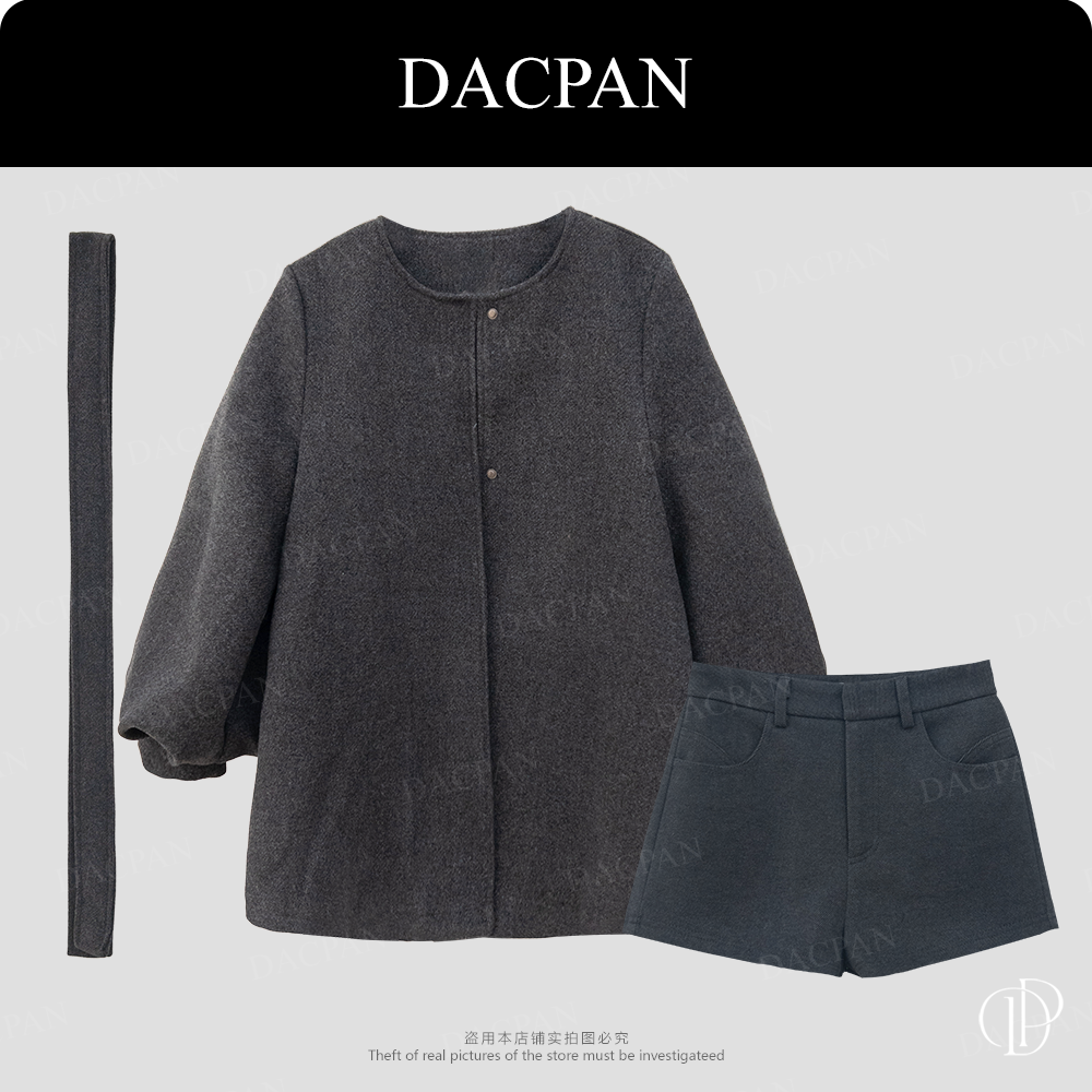 DACPAN-“东风破”泡泡袖羊毛羽绒斗篷外套+短裤 2025/盼·PP 8196-2