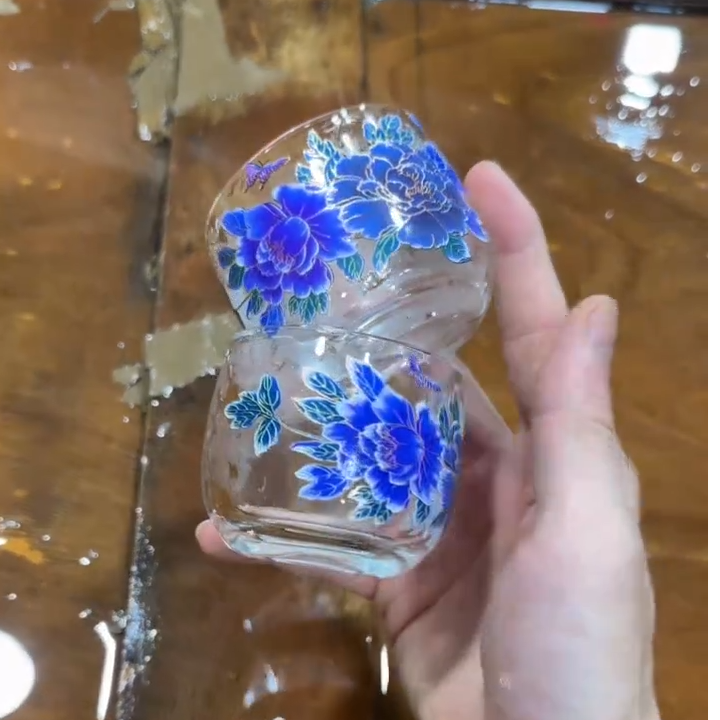 【闪购商品】国色天香遇热变色牡丹主人对杯高硼硅玻璃两个装