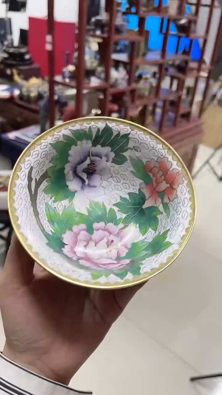 【闪购商品】非遗 景泰蓝花卉碗 5带底座 白色