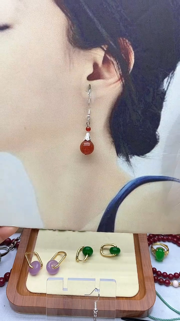 【闪购商品】南红玛瑙耳饰银S925镶嵌101