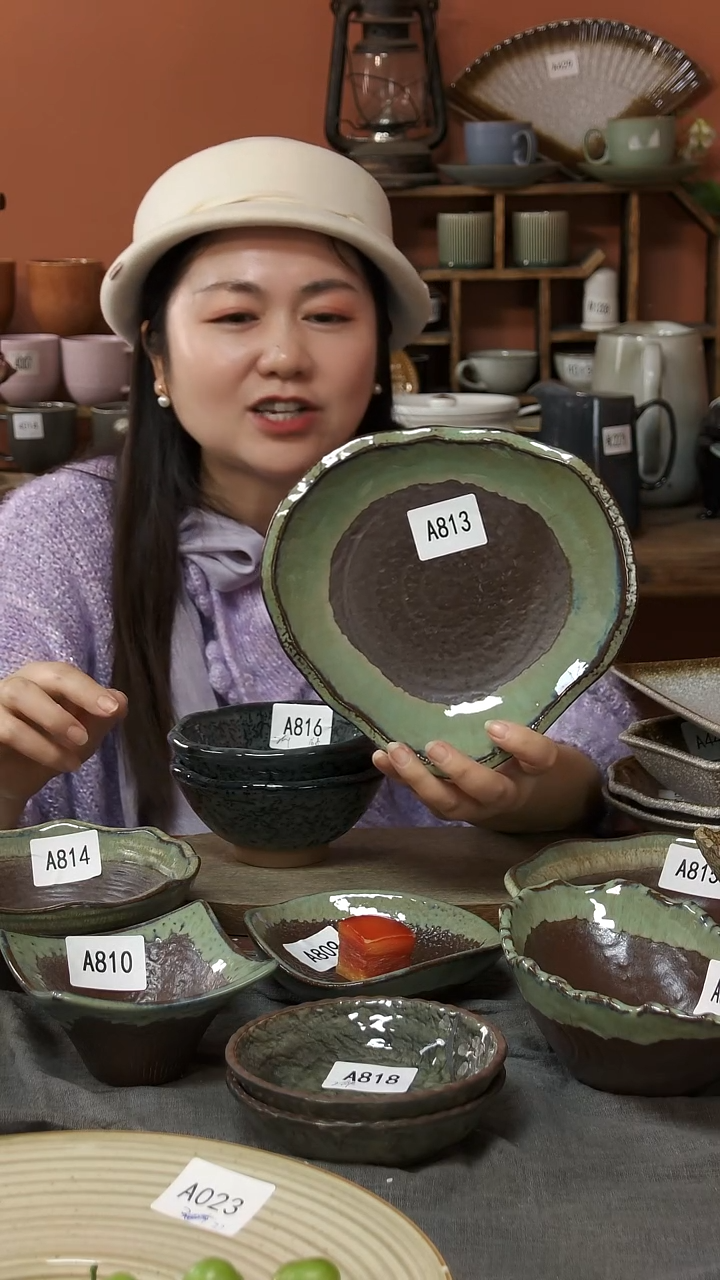 陶瓷A813陶瓷粗陶红泥异形盘一个微瑕21*3.5