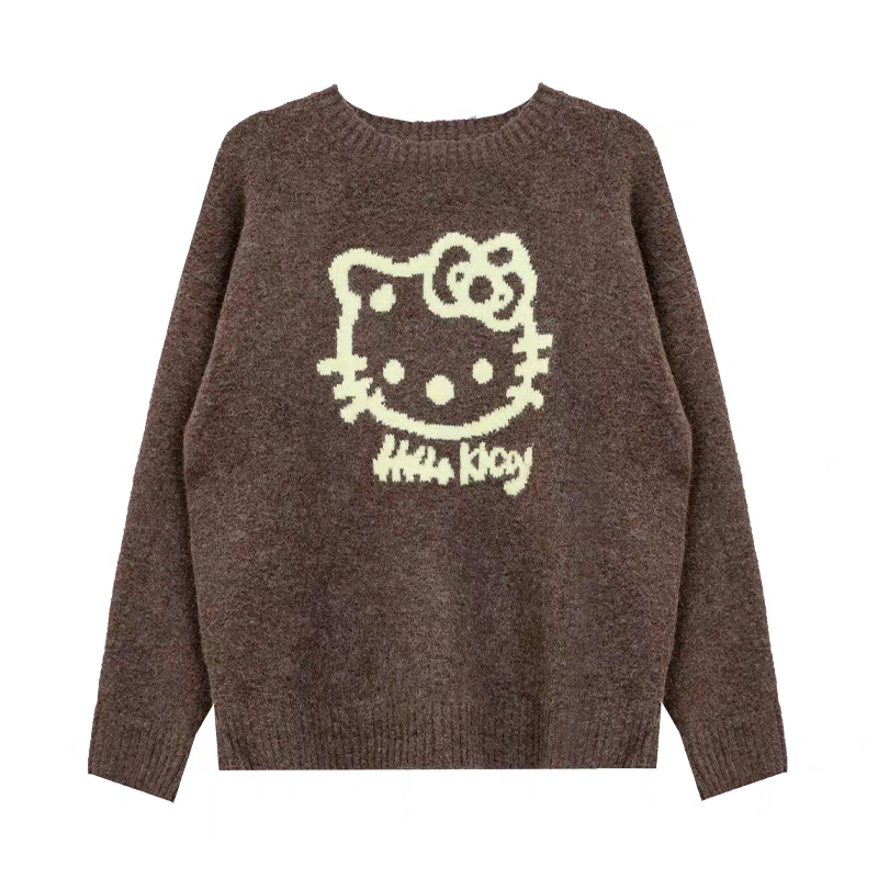 凯蒂猫hellokitty长袖针织衫女秋季新款设计感减龄圆领毛衣